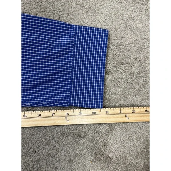 Van Heusen Traveler Dress Shirt XXL 18-18.5 Blue Plaid Button Front - Picture 2 of 8